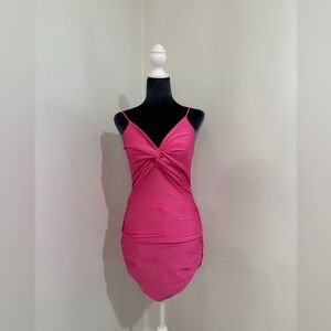 Lucy In The Sky Rouched Hot Pink Mini Dress Size M